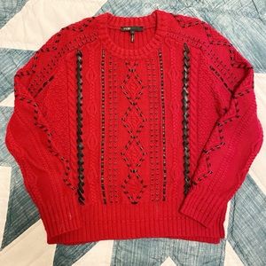 MAJE Red Wool Sweater with Leather Details- Sz. S